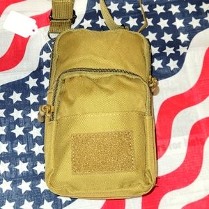 Tan canvas men phone and more crossbody bag.